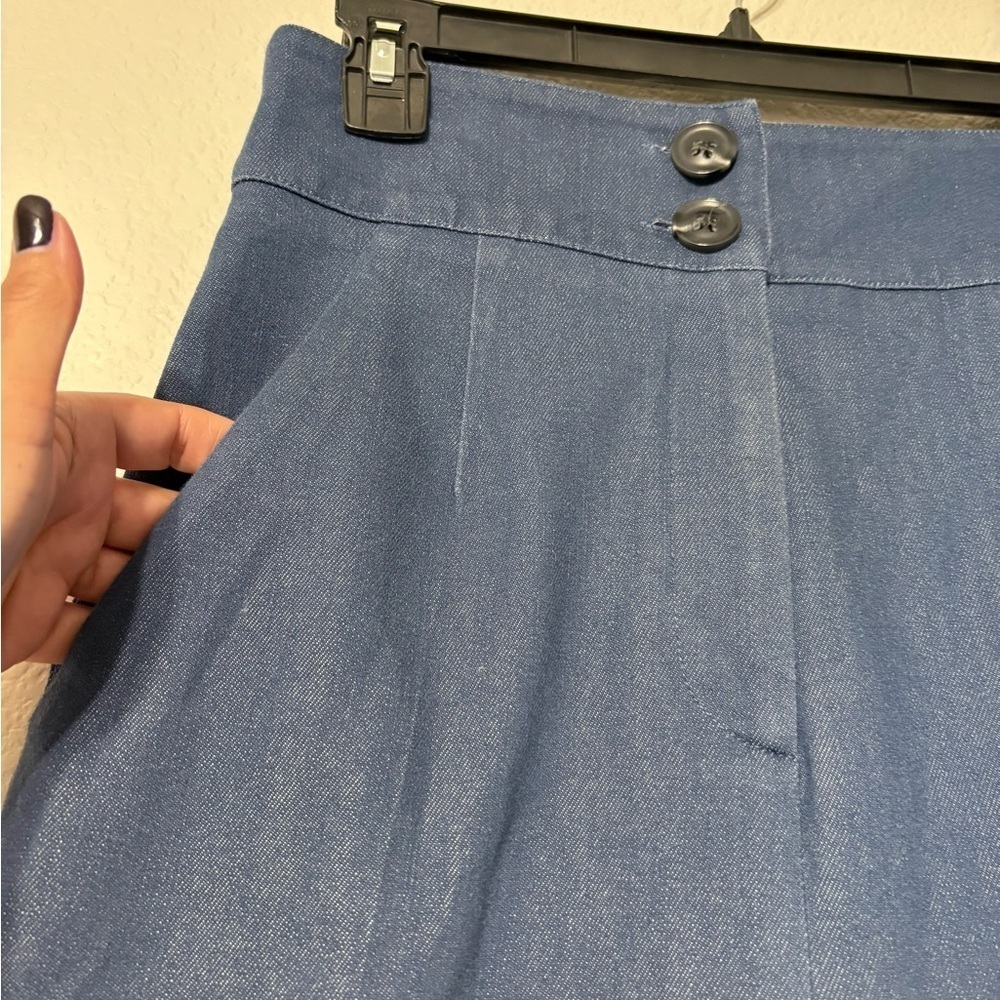 Meg Denim Blue Trousers/Palazzo Wide Leg, Ultra High Rise. Adj. Ankle, Pockets. - Picture 3 of 16